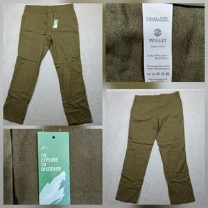 Willit Linen Blend Pants Men's 36x32 Olive‎ Green Drawstring Waist NWT